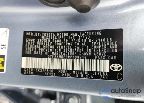 2024 Toyota Corolla Le z USA, uszkodzony, nr VIN 5YFB4MDE8RP108914